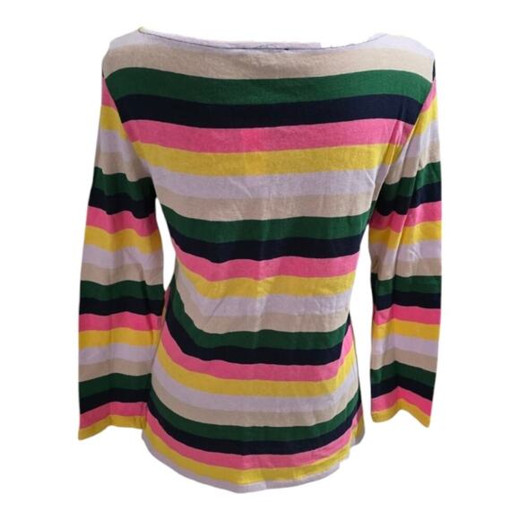 J. CREW Pink Green Cream Colorful Striped Boatneck Top Size Small New - Picture 2 of 6